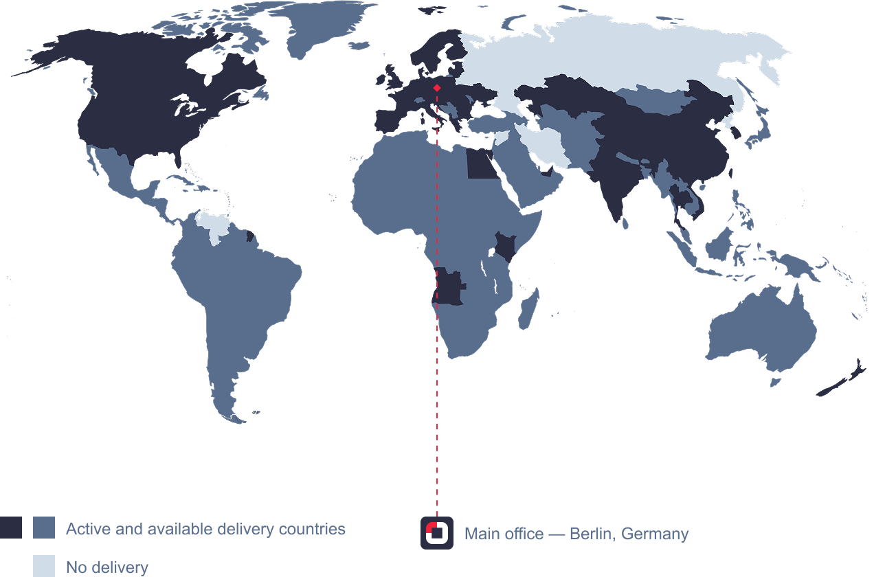 World map showing shipping coverage